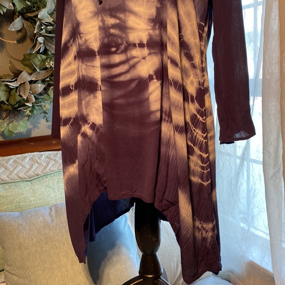 Ava James bell sleeve hi lo tunic Lace up neckline Tie dyed navy and white large - Picture 3 of 15
